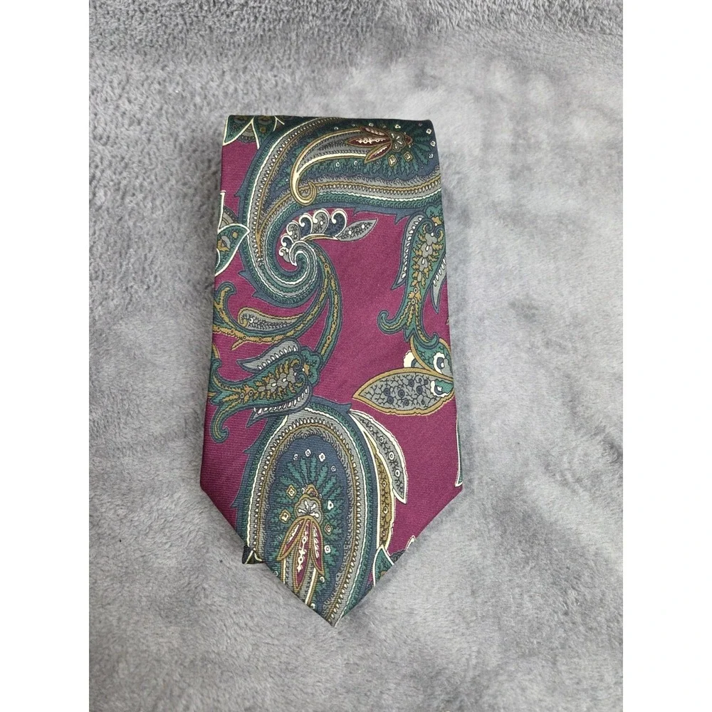 Vintage Jos. A. Bank Paisley Silk Tie Burgundy Green Classic